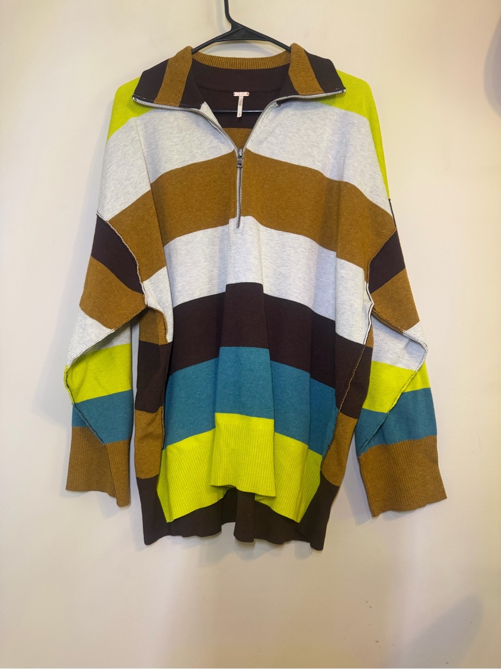 Women’s Coastal Stripe Half-Zip Pullover - Lime, Teal & Brown